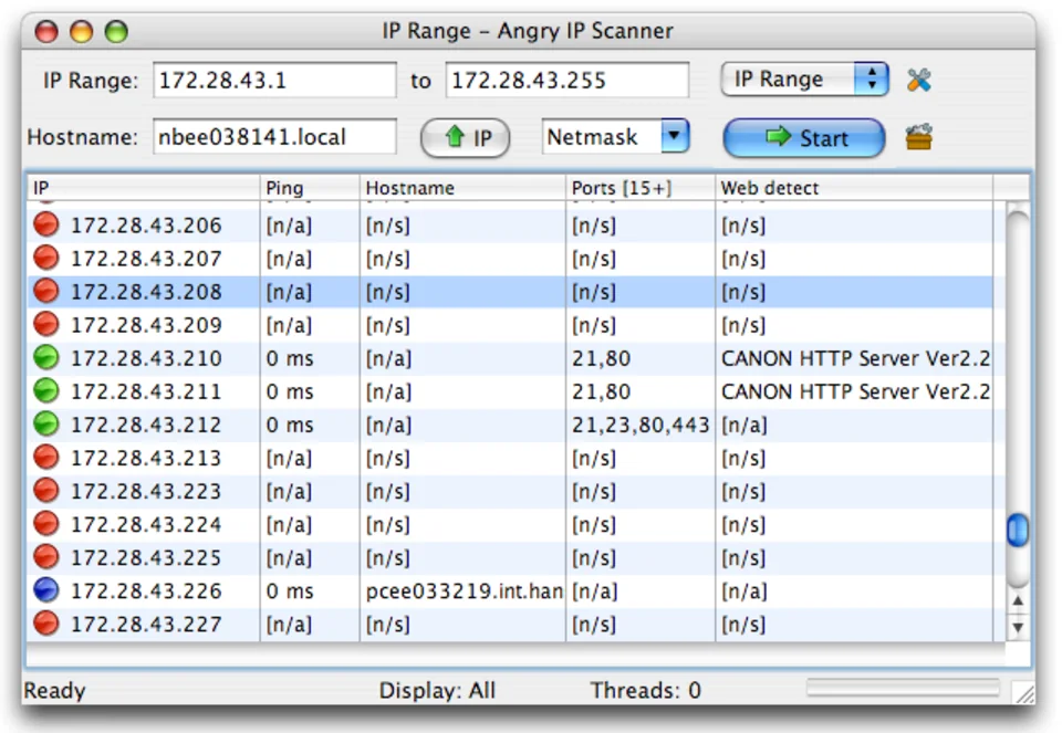 Angry IP Scanner running on macOS