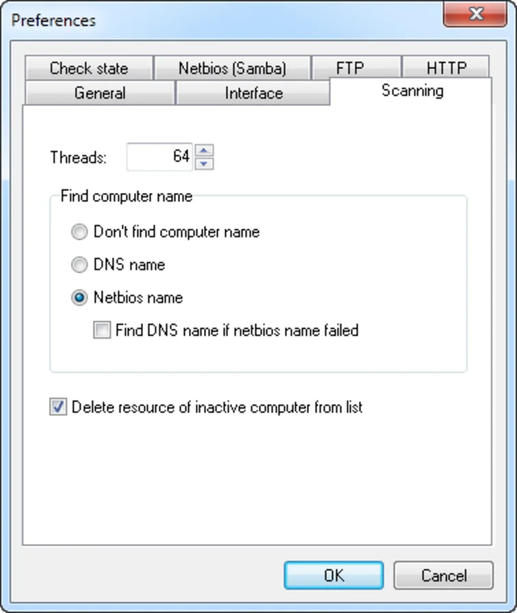 Scanning preferences with share enumeration enabled